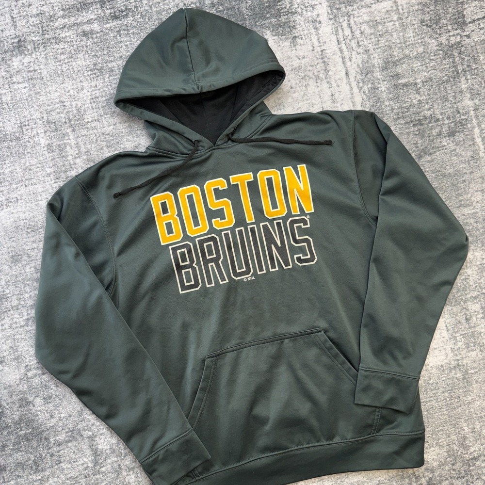 Boston Bruins Hoodie Mens Medium Gray NHL Hockey Sweatshirt Fleece Pullover